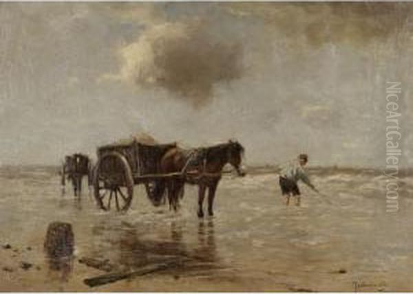 Shell Fisher On A Beach by Johan Frederik Corn. Scherrewitz