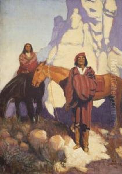 Indians On A Mountain Trail Oil Painting by Alexander Scherzer