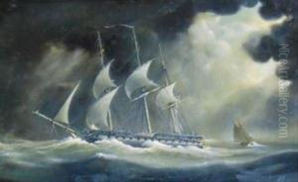 Schooner Running In A Storm Oil Painting by John Christian Schetky