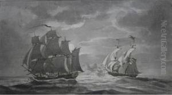 Packet Boat Escaping From A Privateer Oil Painting by John Christian Schetky