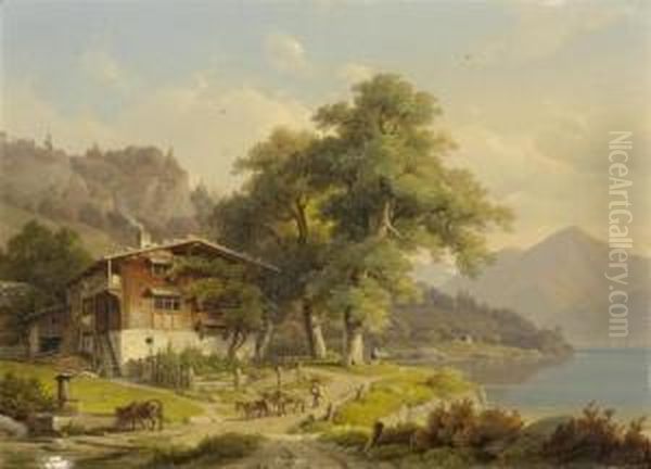 Rural Landscape With Lake Oil Painting by Wilhelm Rudolf Scheuchzer