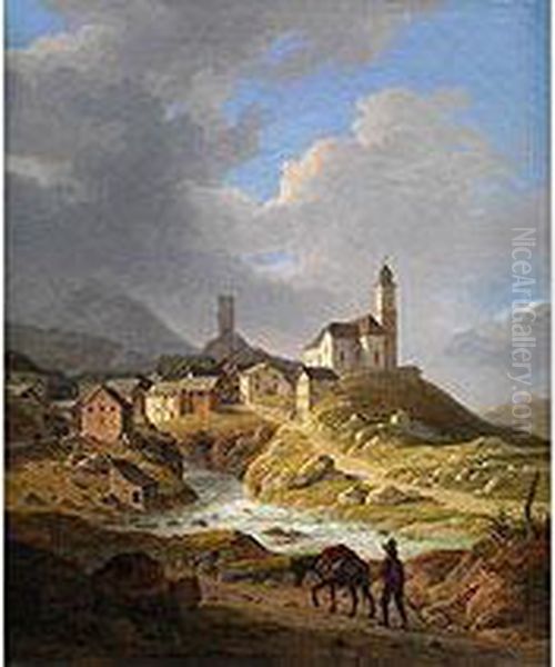 Blick Auf Ein Stadtchen In Den Alpen Oil Painting by Wilhelm Rudolf Scheuchzer