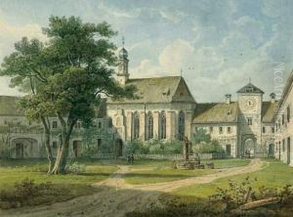 Ansicht Der Schlosskapelle Blutenburg. Oil Painting by Wilhelm Rudolf Scheuchzer