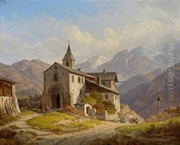 Blick Auf Die St. Johann Kirche Bei Taufers In Munstertal Oil Painting by Wilhelm Rudolf Scheuchzer