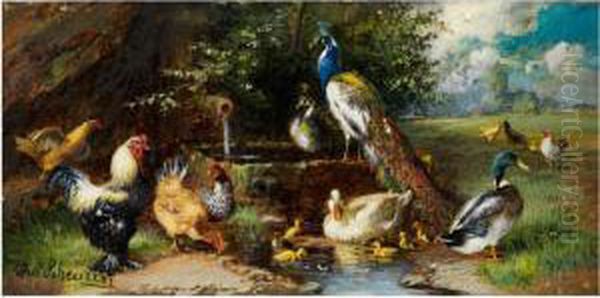 Federvieh Am Fluss Oil Painting by Julius Scheurer