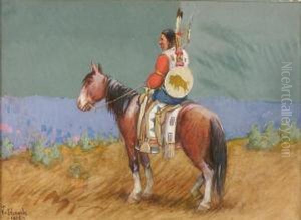 Indian On Horseback Oil Painting by Joseph Scheuerle