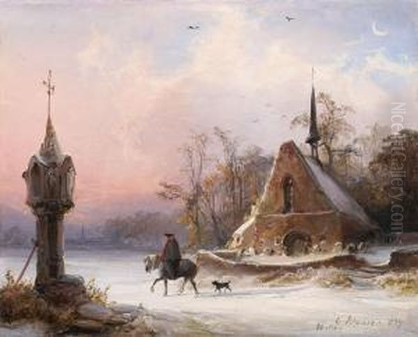 Winterlandschaft Mit Kapelle Oil Painting by Caspar Johann Nepomuk Scheuren