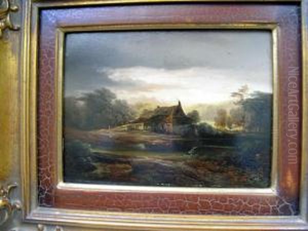 Landschaft Mit Gehoft Bei Aufziehendem Gewitter Oil Painting by Caspar Johann Nepomuk Scheuren