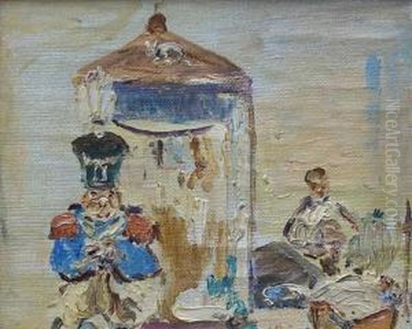 Soldat Vor Einem Schilderhauschen, Daneben Frau Und Kinderwagen Oil Painting by Paul Scheurich