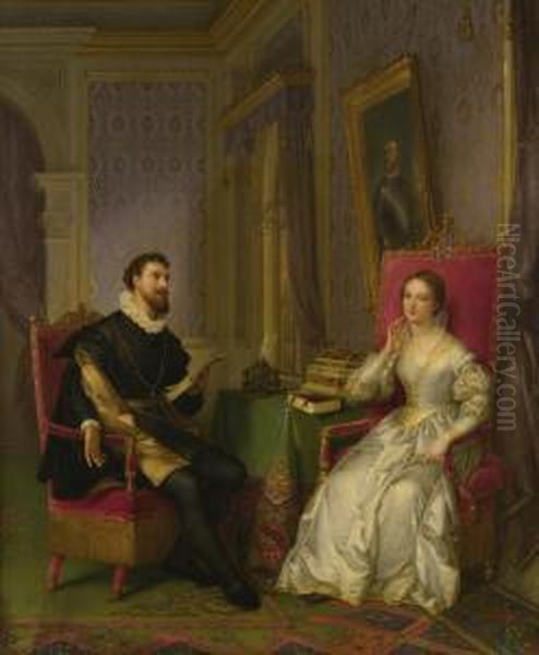 Torquato Fasso And Elenore D'este Oil Painting by Felice Schiavoni