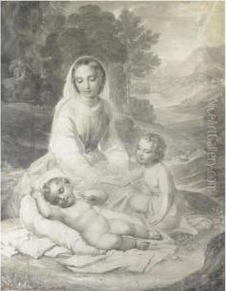 Madonna Con Bambino E San Giovannino Oil Painting by Natale Schiavoni