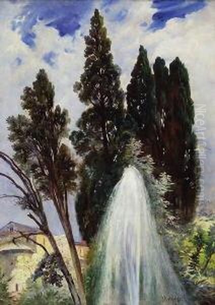 Im Garten Der Villa
 D'este. Oil Painting by Fritz Schider