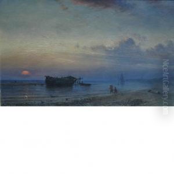 Moonrise On The Coast Oil Painting by Petrus Paulus Schiedges