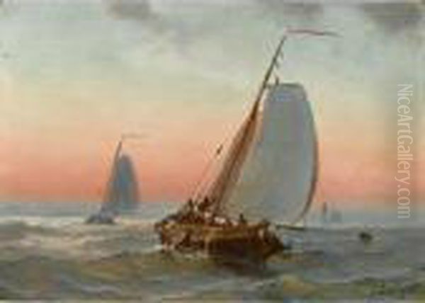 Sailing Vessels At Sea Oil Painting by Petrus Paulus Schiedges