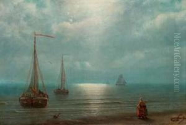 Setting Out To Sea Oil Painting by Petrus Paulus Schiedges