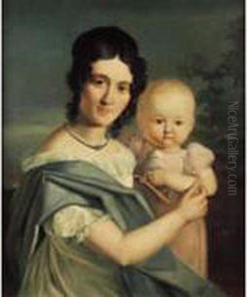 Portrait D'une Femme Avec Son Enfant Oil Painting by Christian Karl Aug. Schieferdecker