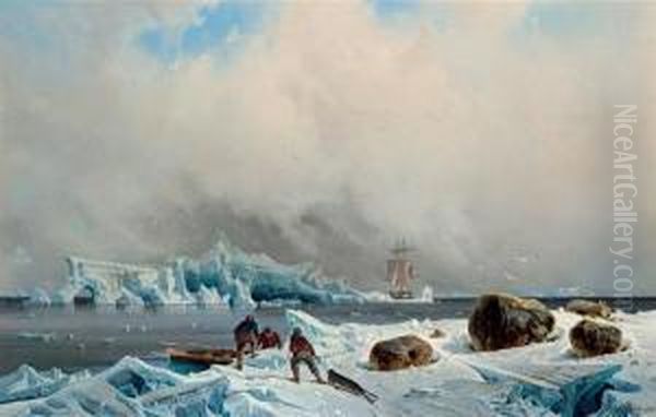 Seal Hunting In The Arctic Oil Painting by Franz Wilhelm Schiertz