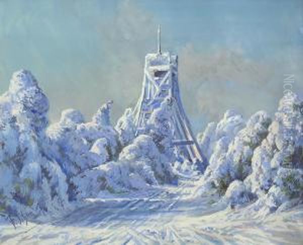 Winterlandschaft Mit Holzplattform Oil Painting by Franz Wilhelm Schiertz