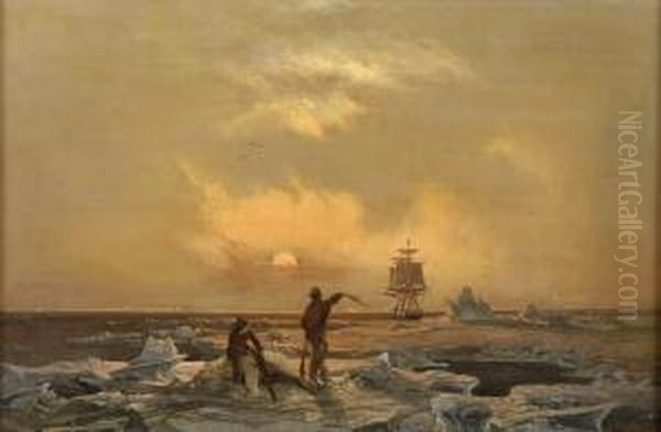 Eisbarjagd Am Nordpol. Oil Painting by Franz Wilhelm Schiertz