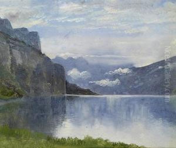 Wolken Uber Dem Walensee. Oil Painting by Traugott Schiess