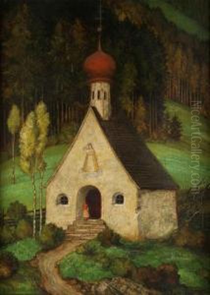 Frau An Einer Waldkapelle Oil Painting by Matthaus Schiestl