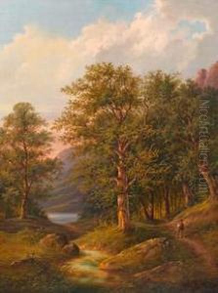 Grose Waldlandschaft Mitwanderer Oil Painting by Anton Schiffer