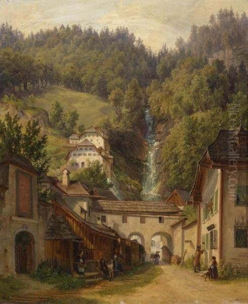 Scene Fromhallstatt Oil Painting by Anton Schiffer