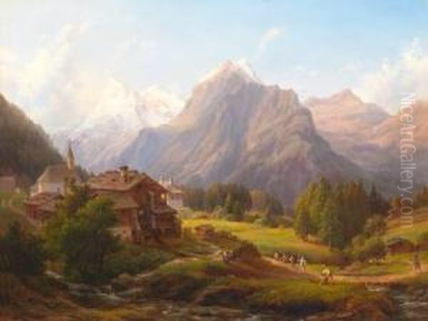 Blick Von Fusch Im Pinzgauauf Das Wiesbachhorn In Den Hohen Tauern Oil Painting by Anton Schiffer