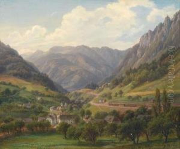 Blick Auf Markt Weyer Inoberosterreich Zwischen Steyr Und Waidhofen/ybbs Oil Painting by Anton Schiffer