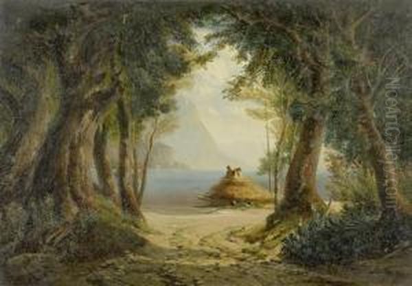 Probably The Shore Of Lake Lucerne Oil Painting by Jost Joseph Niklaus Schiffmann