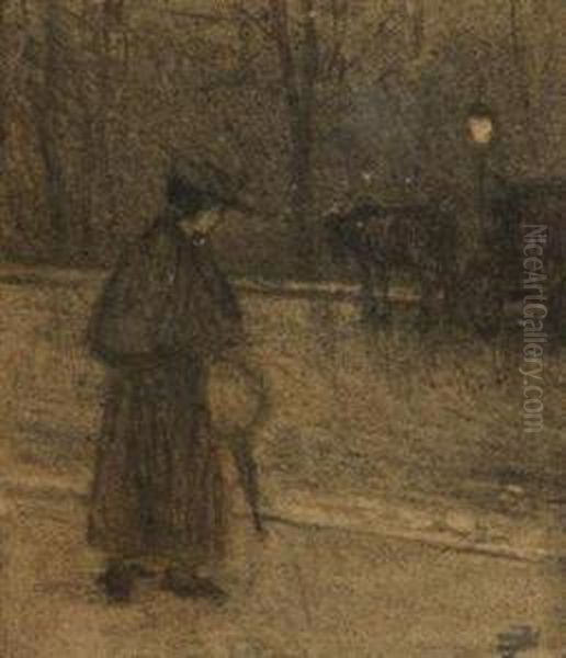 Early Evening Oil Painting by Jakub Schikaneder