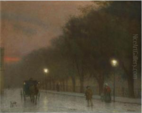 Prague At Dusk Oil Painting by Jakub Schikaneder