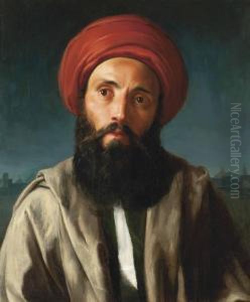 Portrait Of An Arab Oil Painting by Friedrich Schilcher