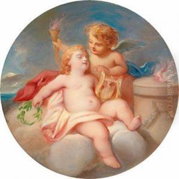 Putti In Den Wolken Oil Painting by Friedrich Schilcher