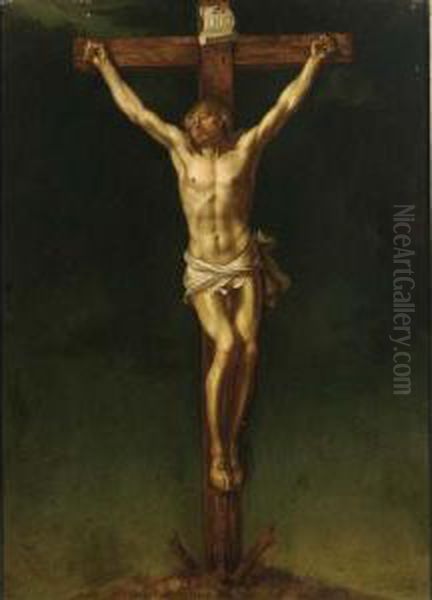 Christ On The Cross Oil Painting by Maria Helena F. Schild