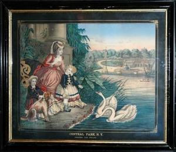 Central Park, N.y.: Feeding The Swans
Hand-colored Lithograph. Oil Painting by Henry Schile