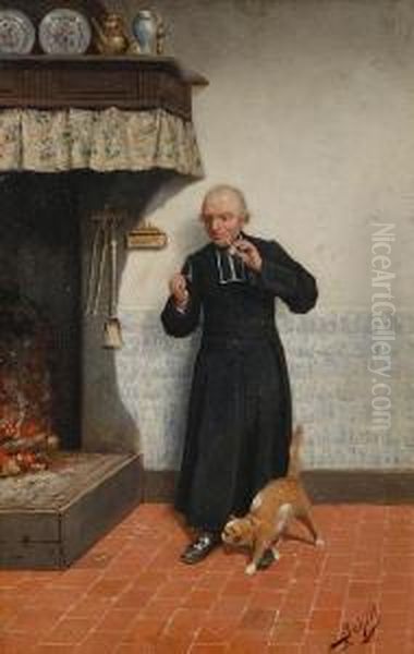 Lighting The Pipe Oil Painting by Adolf Schill