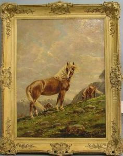 Haflinger Auf Der Hochalm Oil Painting by Erich Schilling