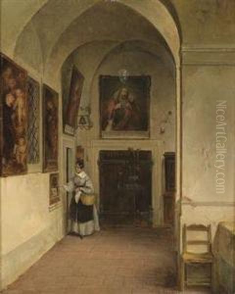 In The Cloister Oil Painting by Albert Schindler