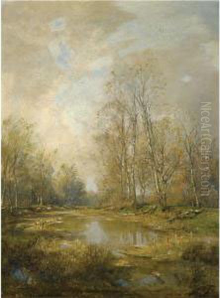 In Den Praterauen (the Prater Meadows, Vienna) Oil Painting by Emil Jakob Schindler