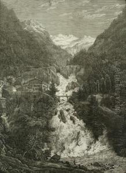 Der Wasserfall Bei Bad Gastein Oil Painting by Karl Friedrich Schinkel