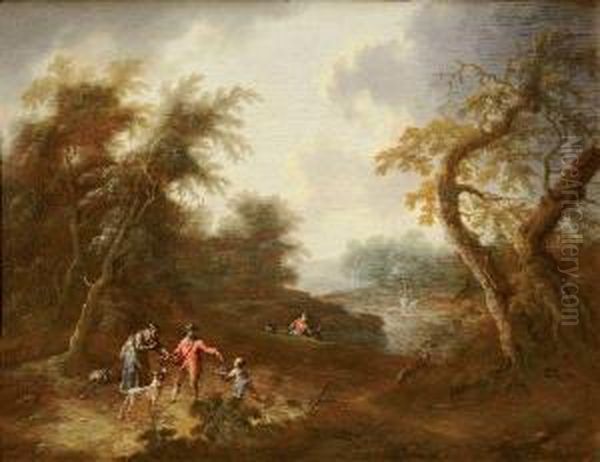 Depart Pour La Chasse, La Halte Des Chasseurs Oil Painting by Maximilian Joseph Schinnagl