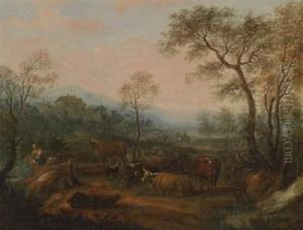 A Pair Of Pastoral Landscapes Oil Painting by Maximilian Joseph Schinnagl