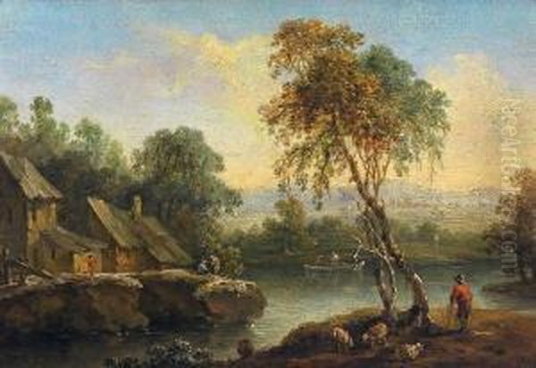 Flusslandschaft Oil Painting by Maximilian Joseph Schinnagl