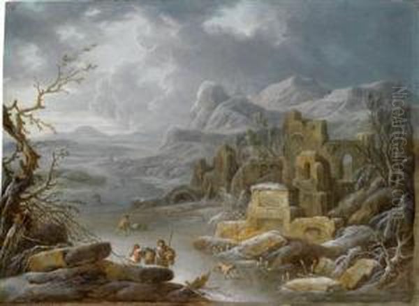 Einewinterlandschaft Oil Painting by Maximilian Joseph Schinnagl