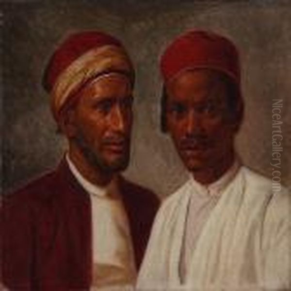 Two Oriental Men With Fez Oil Painting by August Heinrich Schiott