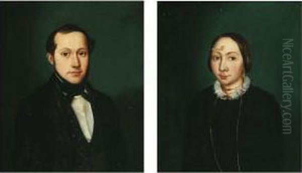 A Pair Of Portraits Oil Painting by August Heinrich Schiott