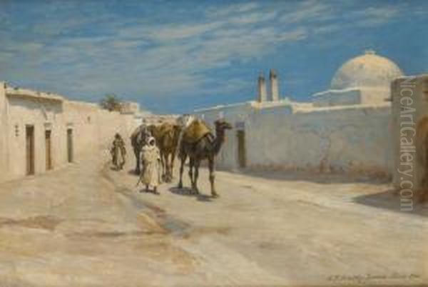 Caravane Traversant Tunis Oil Painting by Niels Frederick Schiottz Jensen