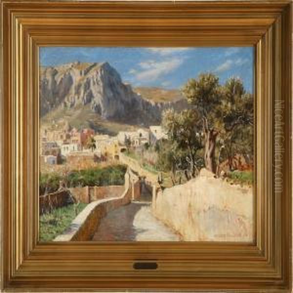 Sunny Day Oncapri, Italy Oil Painting by N. F. Schiottz-Jensen