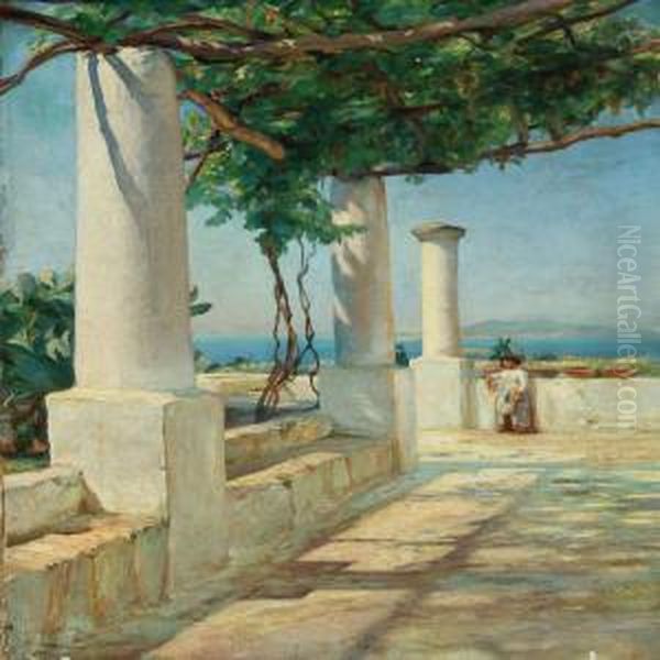 Loggia Paa Anacapri Oil Painting by Niels Frederik Schiottz-Jensen